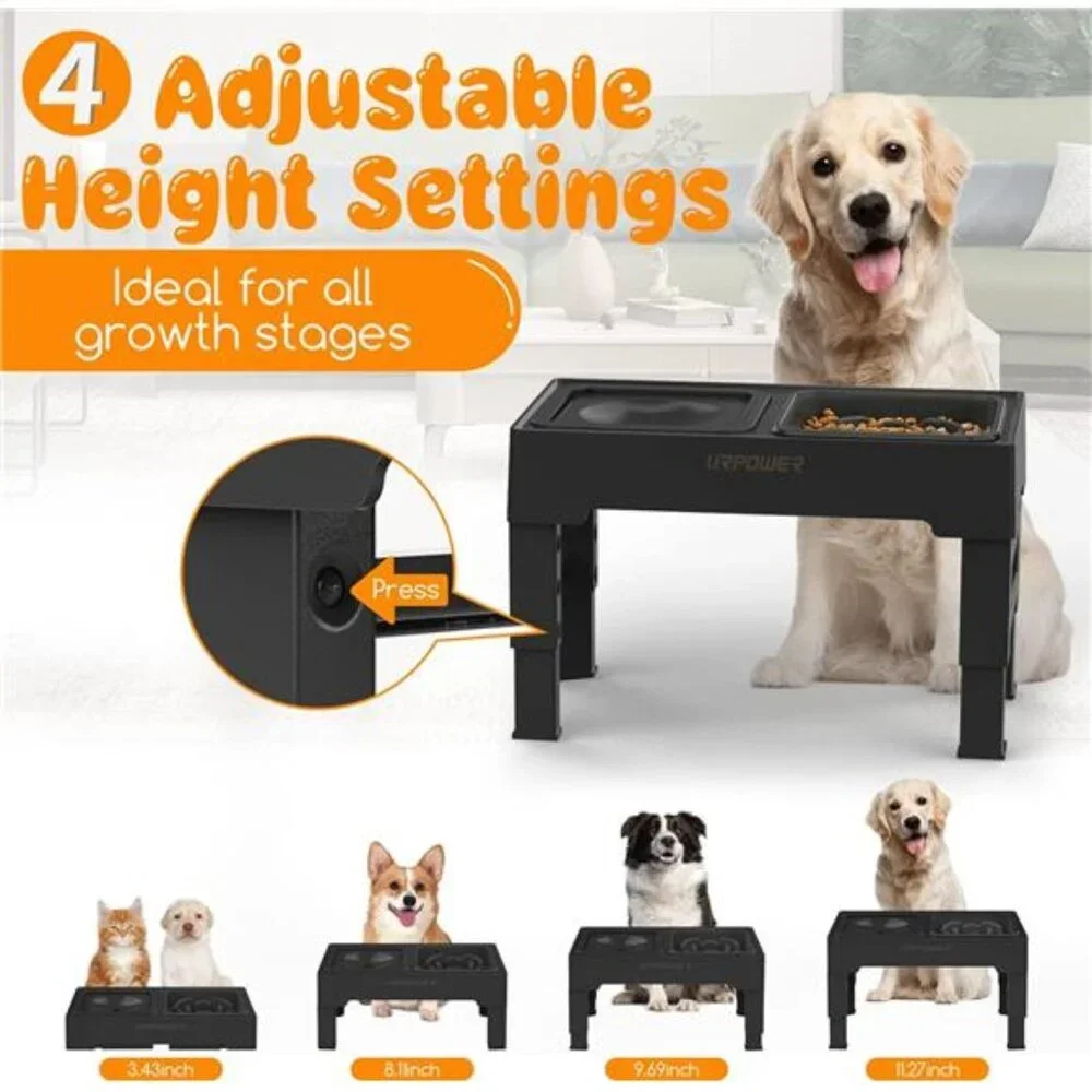 2-in-1 Elevated Slow Feeder Dog Bowls with No Spill Dog Water Bowl 4